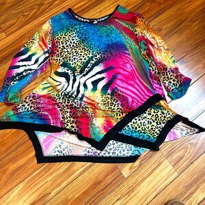 Vintage 90s Y2K Caribe Fashion Colorful zebra and leopard print long sleeve top